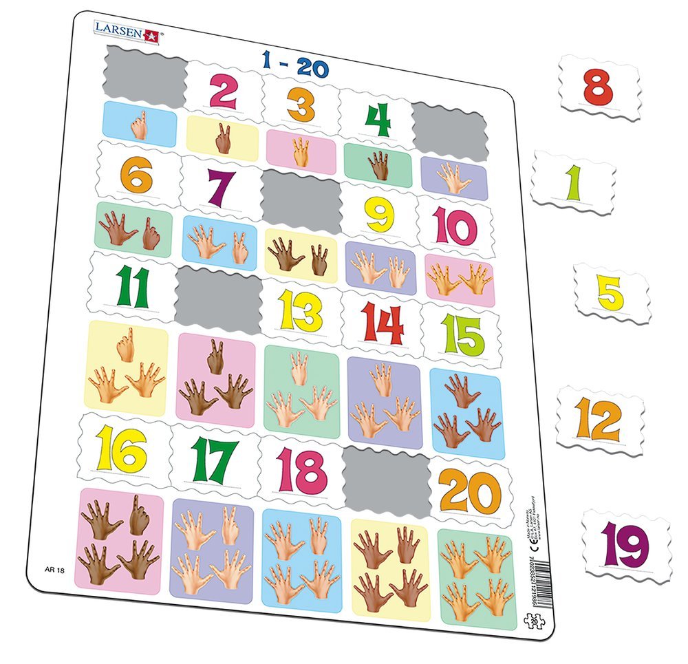 Lær tallene 1-20 - Rammepuslespil, 20 brikker