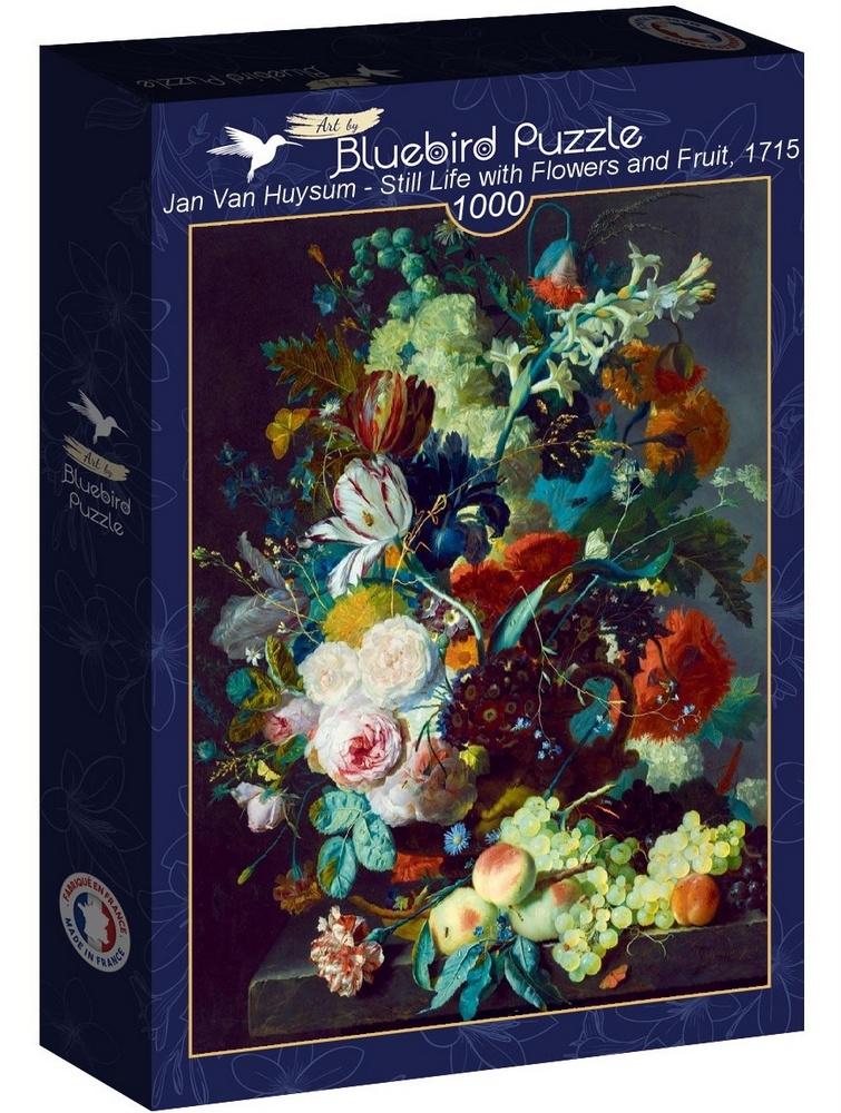 Huysum: Stilleben med blomster og frugt, 1000 brikker