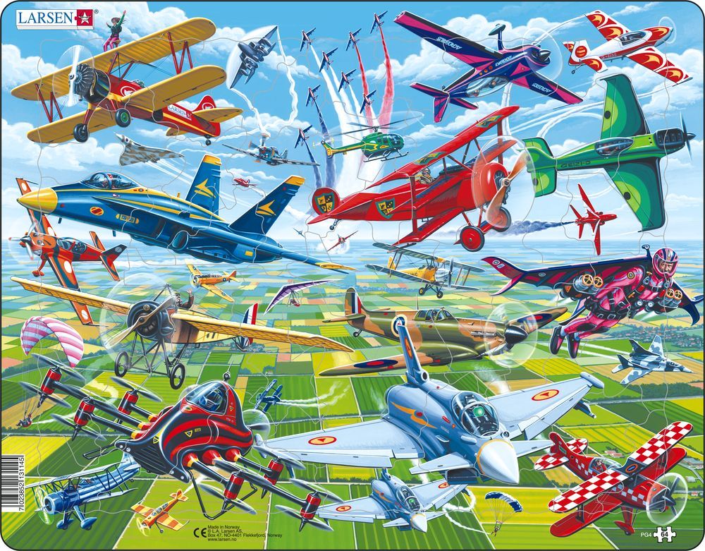 Seje flyvemaskiner - Rammepuslespil, 64 brikker