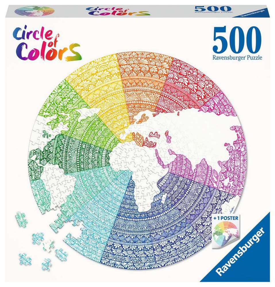 Farverige cirkler: Mandala - Rundt puslespil, 500 brikker