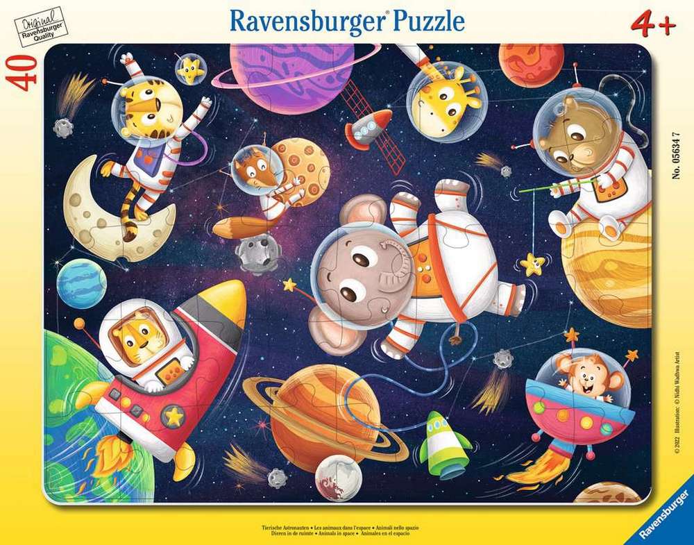 Ravensburger Puslespil - Dyr i rummet - Rammepuslespil, 40 brikker
