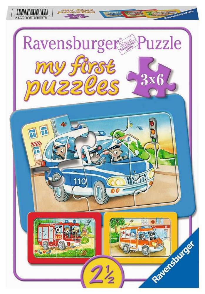 Ravensburger Puslespil - Dyrene rykker ud, 3x6 brikker