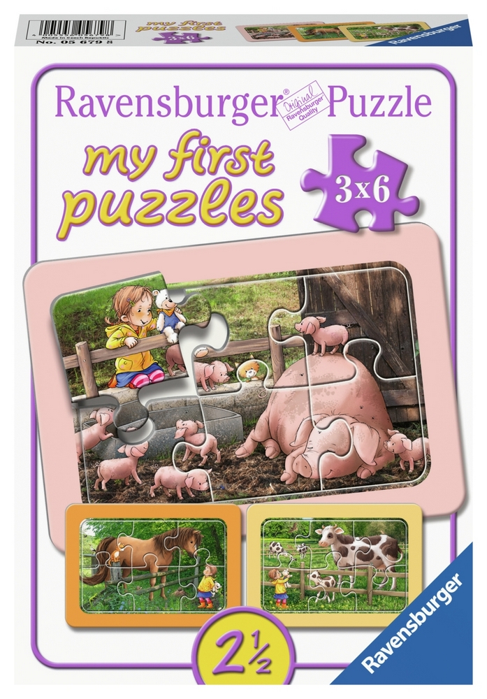 Ravensburger Puslespil - Bondegårdens dyr, 3x6 brikker