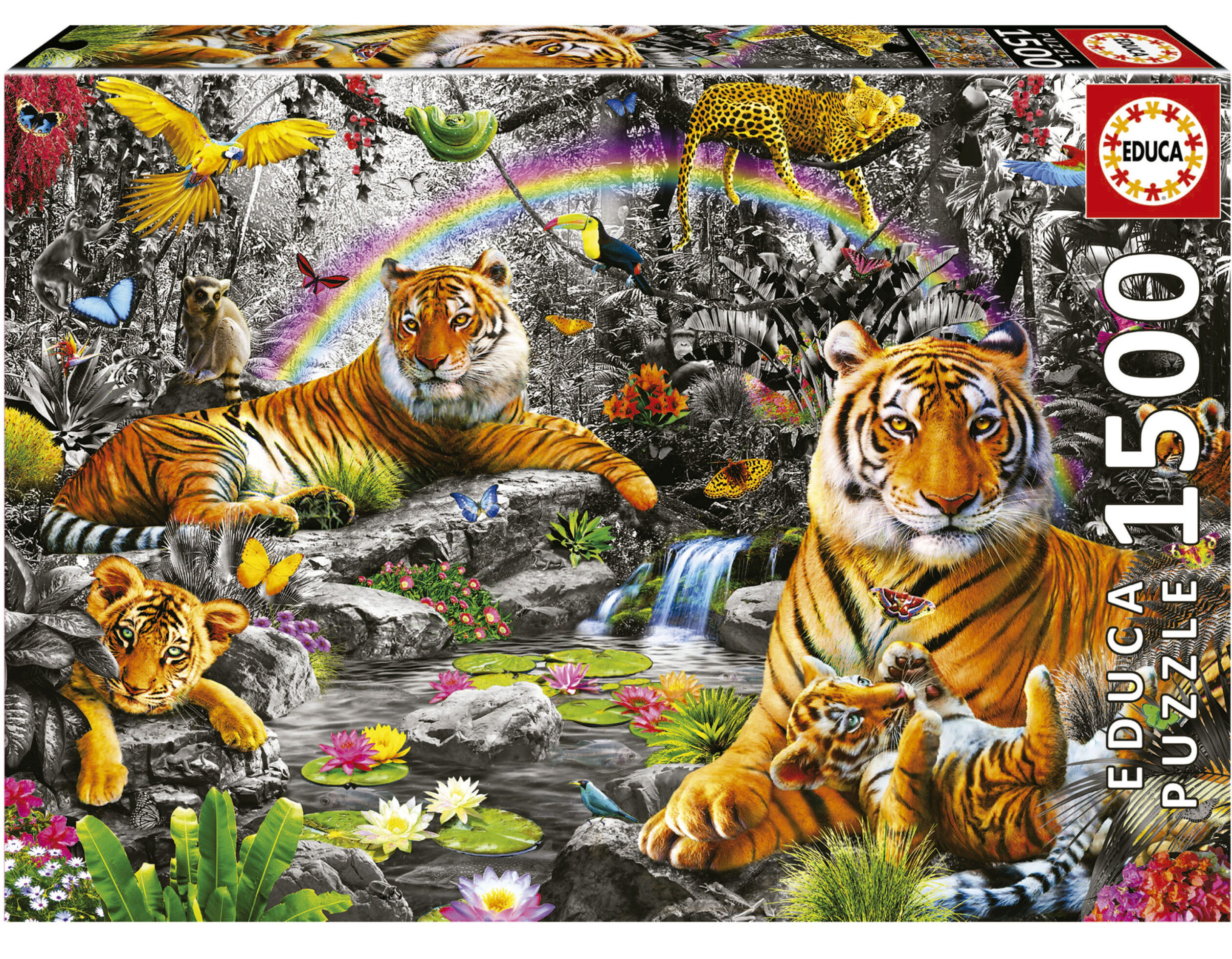 Chesterman: Tigerfamilien - i sort/hvid med farve, 1500 brikker