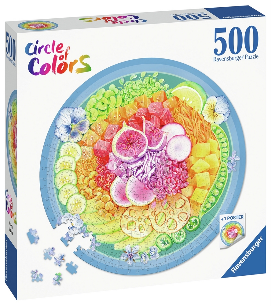 Farverige cirkler: Poke bowl - Rundt puslespil, 500 brikker