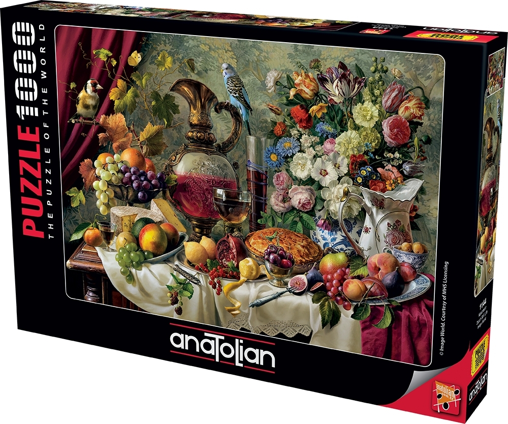 Stilleben med blomster og frugt, 1000 brikker