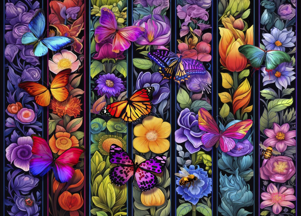 Blomster og sommerfugle, 1500 brikker