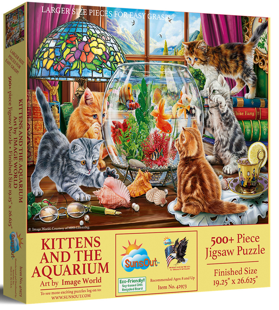 Kattene kigger på fisk, 500 brikker