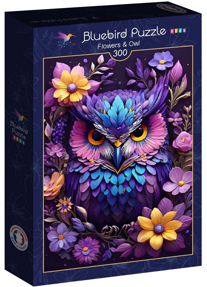 Farverig ugle blandt blomster, 300 brikker