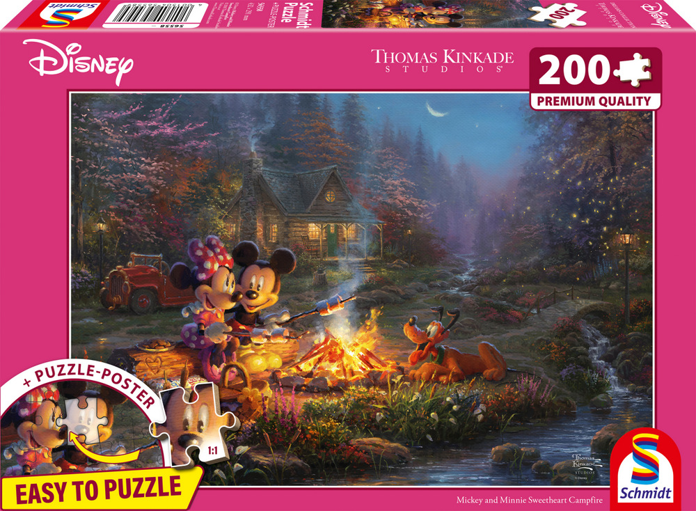 Disney: Kinkade - Mickey og Minnie ved bålet, 200 brikker