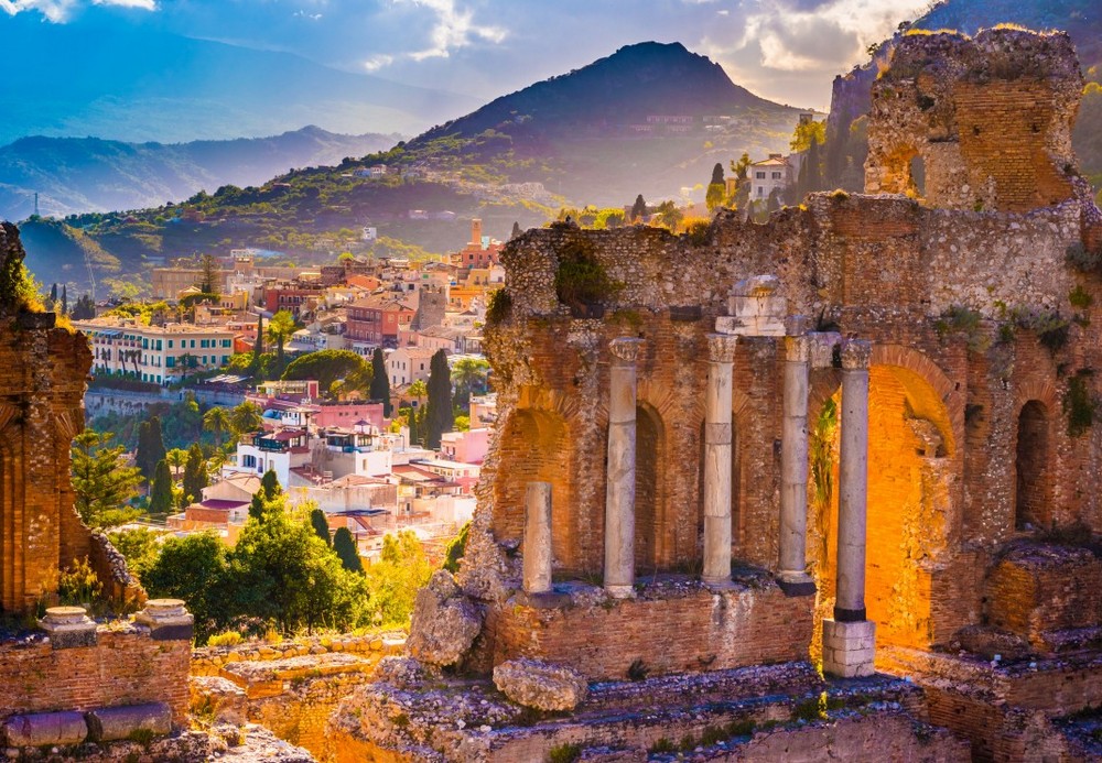 Italien: Det antikke teater i Taormina, 1000 brikker