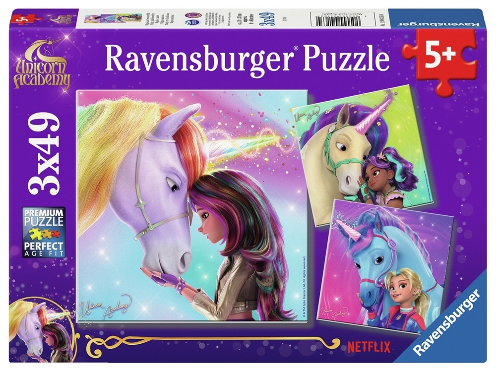 Ravensburger Puslespil - Unicorn Academy, 3x49 brikker