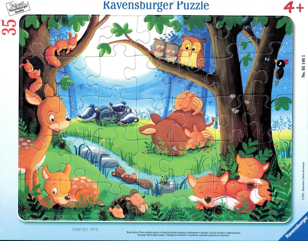 Ravensburger Puslespil - Dyrene sover - Rammepuslespil, 35 brikker