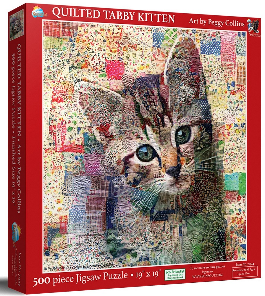 Katten omgivet af patchwork, 500 brikker