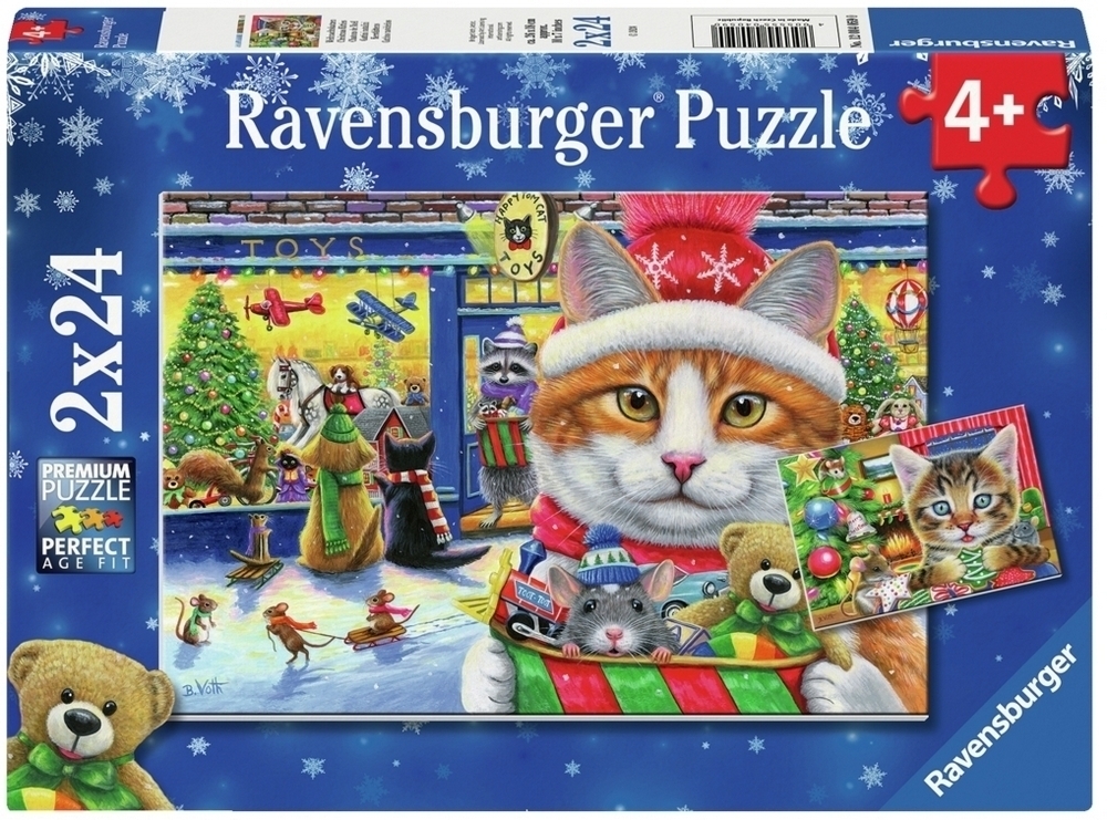 Ravensburger Puslespil - Katte og juletræer, 2x24 brikker