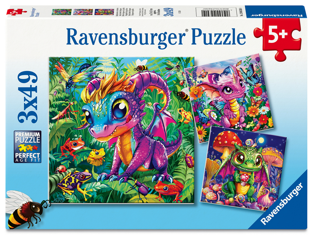 Ravensburger Puslespil - Farverige dragevenner, 3x49 brikker