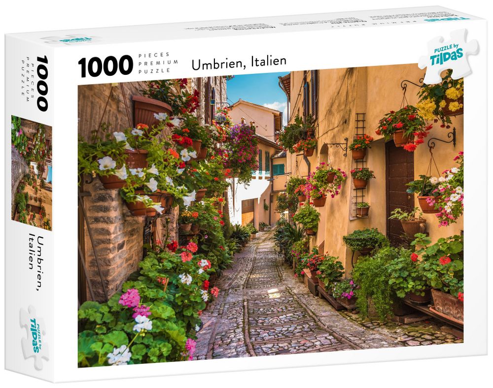 Italien: Blomstrende gade i Umbrien, 1000 brikker