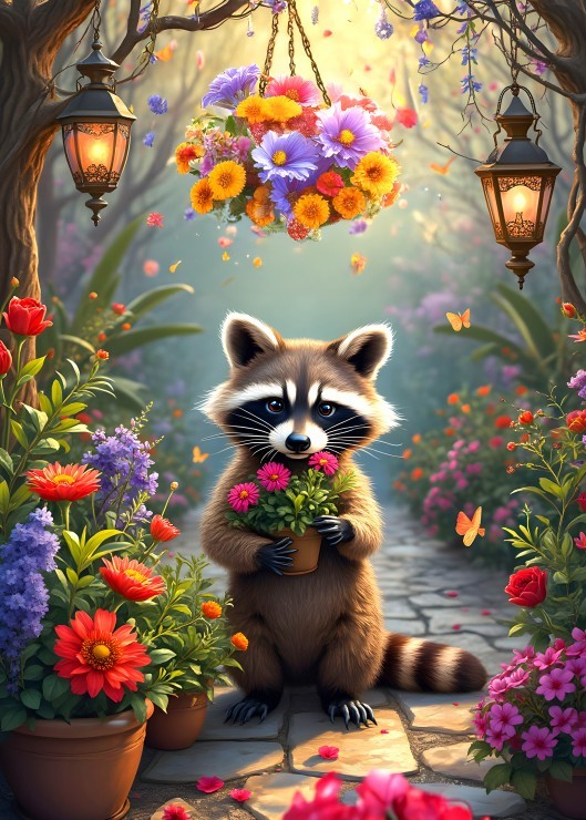 Vaskebjørnen blandt blomster, 500 brikker