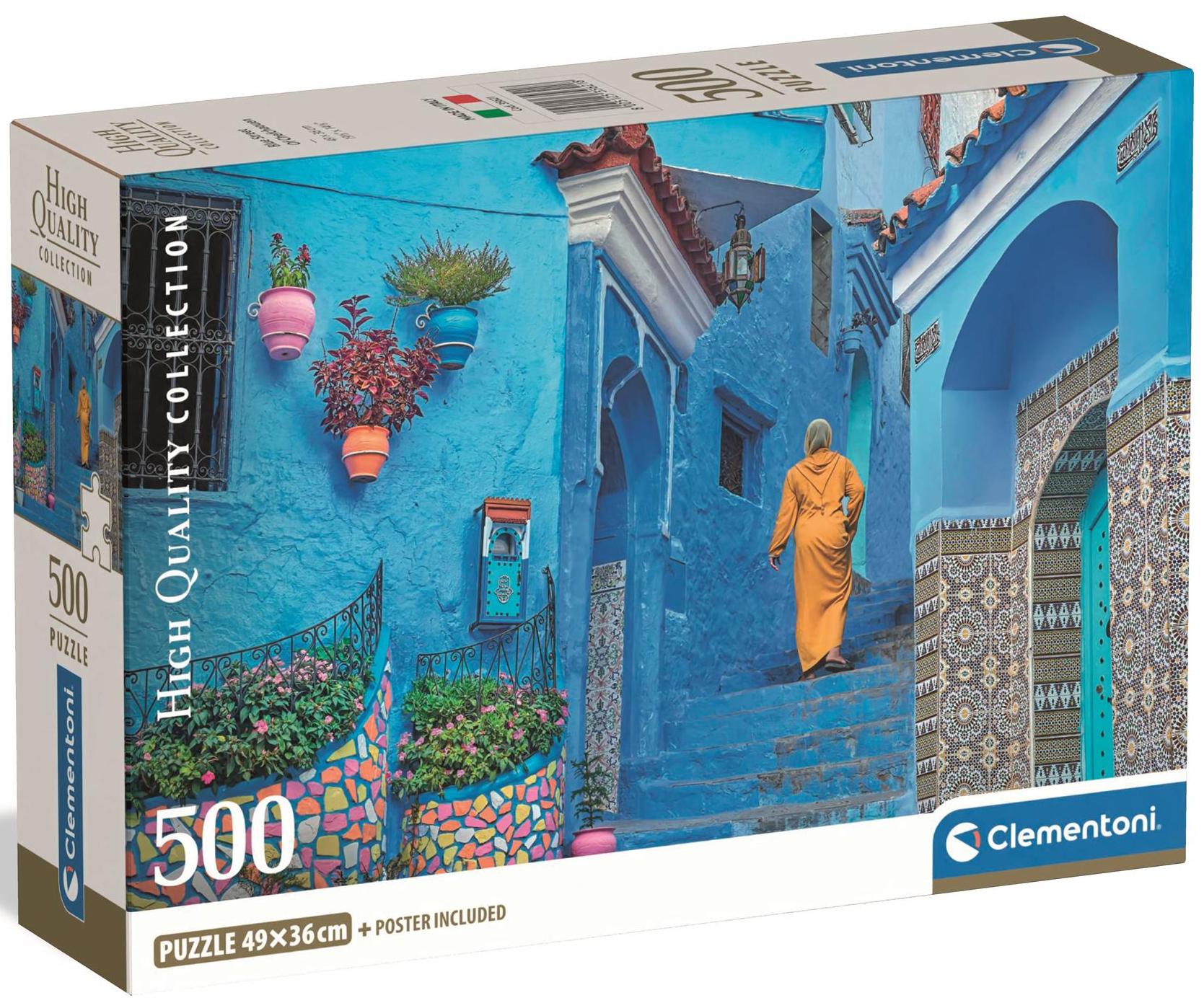 Marokko: Hyggelig gade i Chefchaouen, 500 brikker