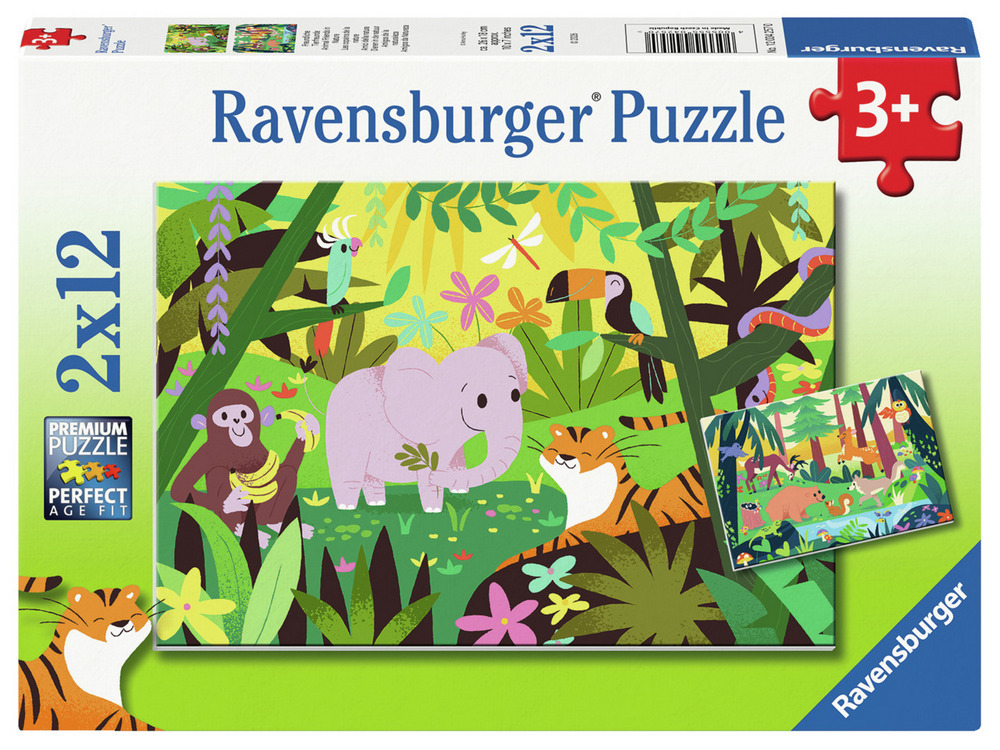 Ravensburger Puslespil - Dyrene i junglen, 2x12 brikker
