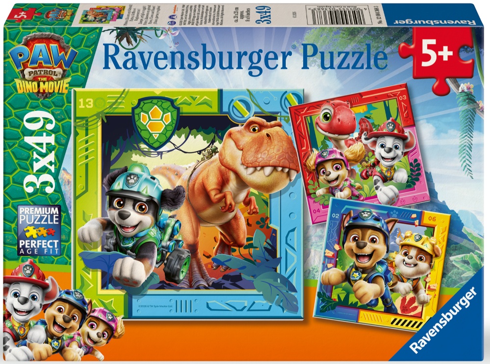 Ravensburger Puslespil - Paw Patrol: Dino Filmen, 3x49 brikker