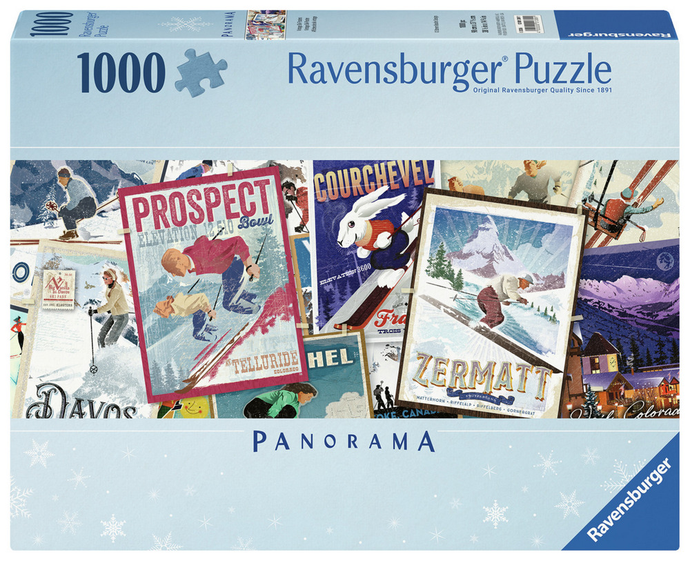 Ravensburger Puslespil - Retro skiløbere - Panorama, 1000 brikker