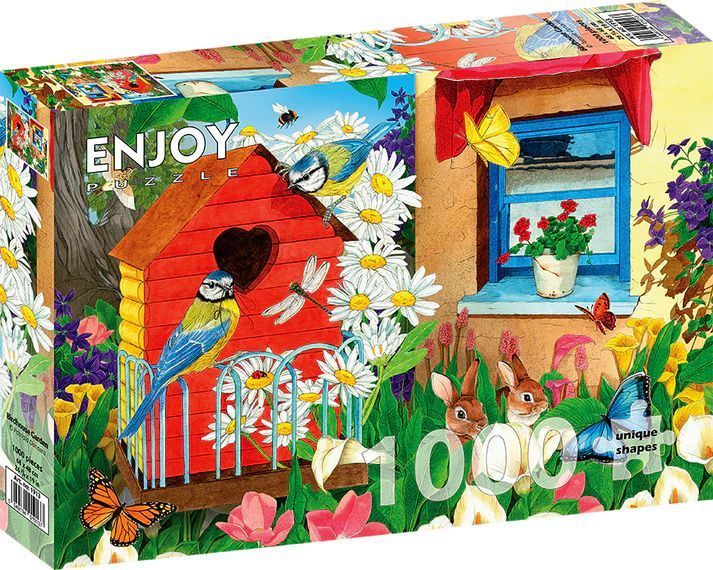 Blåmejser ved fuglehuset, 1000 brikker