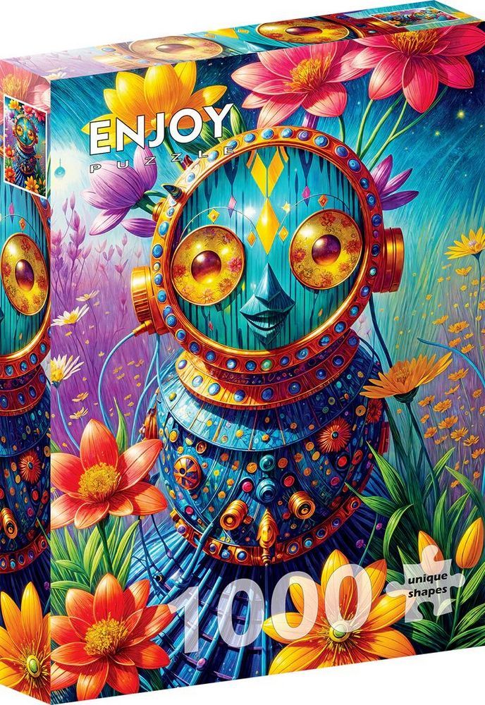 Mekanisk robot blandt blomster, 1000 brikker