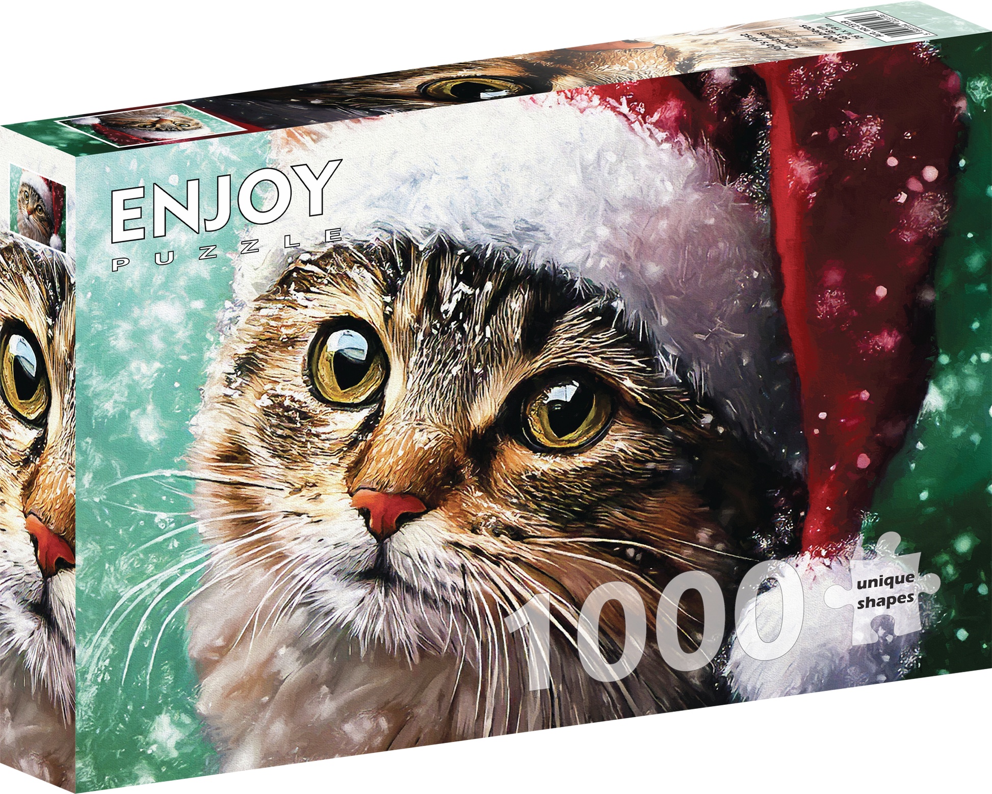 Nysgerrig kat med nissehue, 1000 brikker