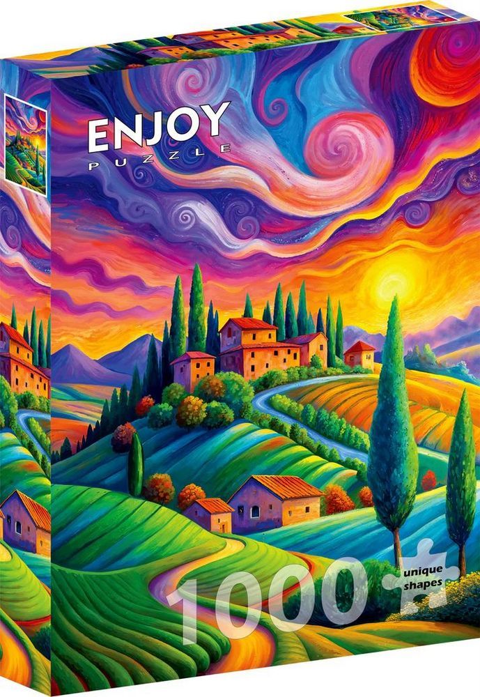 Toscana: Solnedgang over bakkerne, 1000 brikker