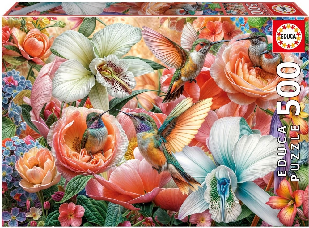 Kolibrier blandt blomster, 500 brikker