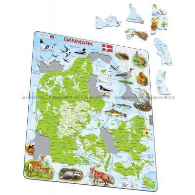 Billede af Danmarkskort med dyr - Rammepuslespil, 66 brikker