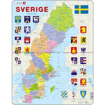 Kort over Sverige - Rammepuslespil, 70 brikker