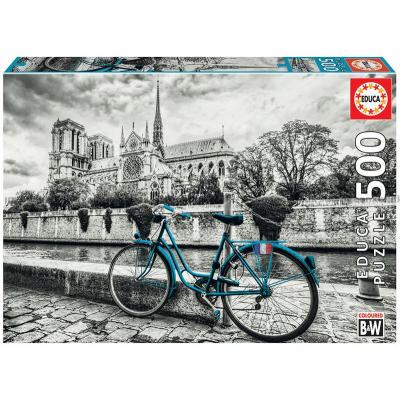 Cykel ved Notre Dame - i sort/hvid med farve, 500 brikker