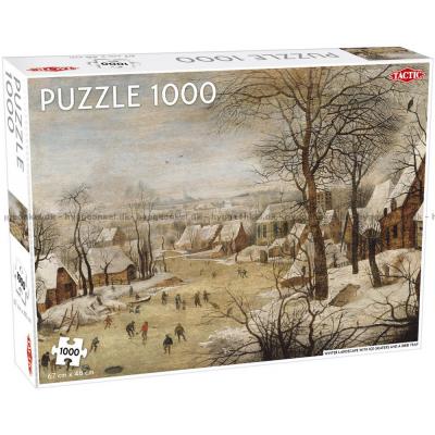 Brueghel: Vinterlandskab med skøjteløbere og fuglefælde, 1000 brikker