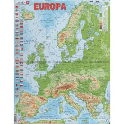 Europa kort: Med flag - Rammepuslespil, 87 brikker