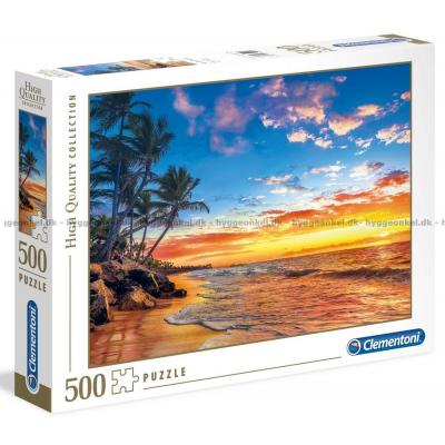 Eksotisk strand i solnedgangen, 500 brikker