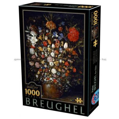 Brueghel: Blomster i træ-vase, 1000 brikker