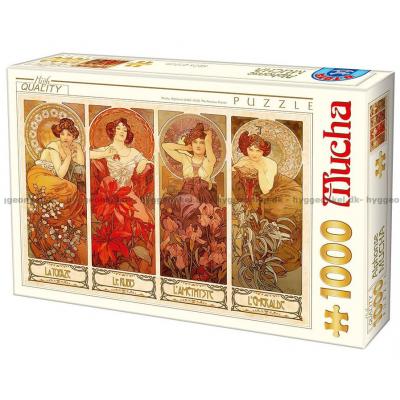 Mucha: Blomster og ædelsten, 1000 brikker