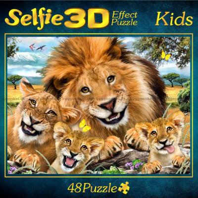 Selfie: Løve familien - 3D effekt, 48 brikker