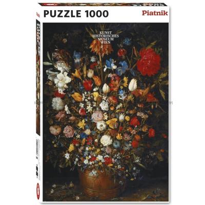 Brueghel: Blomster i træ-vase - Kunst, 1000 brikker