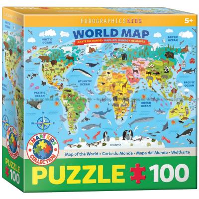Tegnet kort over verden, 100 brikker