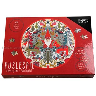 Julemanden i skoven - Rundt puslespil, 100 brikker