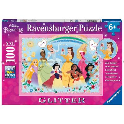 Disney prinsesser - med glitter effekt, 100 brikker