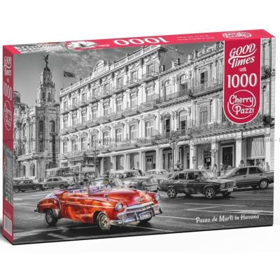 Havana: Paseo del Prado - i sort/hvid med farve, 1000 brikker
