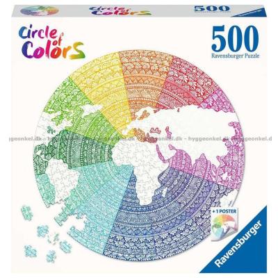 Farverige cirkler: Mandala - Rundt puslespil, 500 brikker