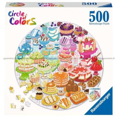 Farverige cirkler: Desserter - Rundt puslespil, 500 brikker