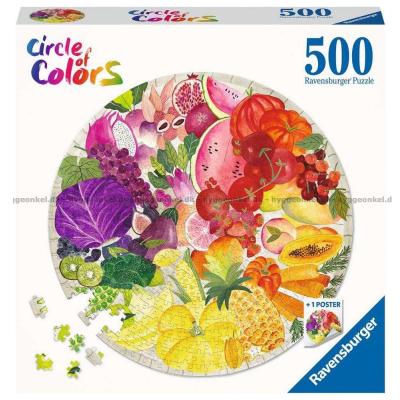 Farverige cirkler: Frugt og grøntsager - Rundt puslespil, 500 brikker