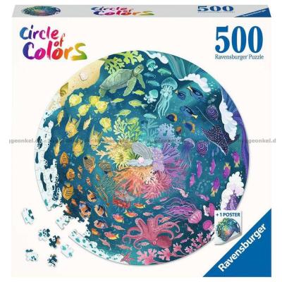 Farverige cirkler: I havet - Rundt puslespil, 500 brikker