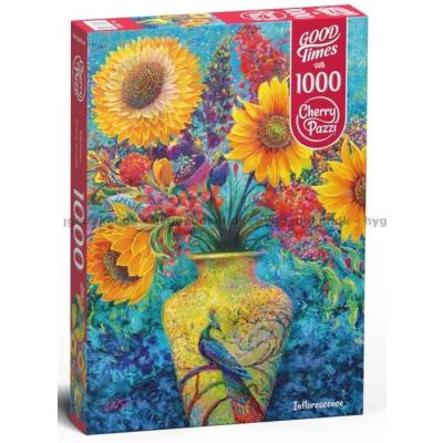 Påfuglevasen med blomster, 1000 brikker